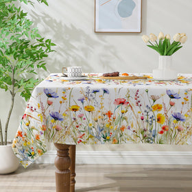 Cusugbaso water-resistant tablecloth featuring spring flowers.