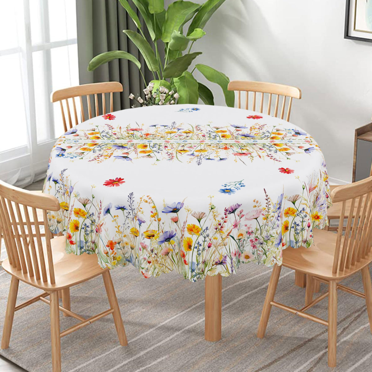 Cusugbaso water-resistant tablecloth protects tables from spills.