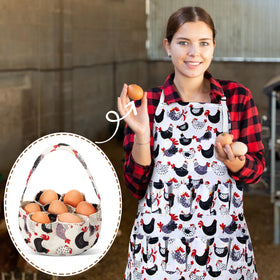 Cutecrop basket in use during farm chores for safe egg handling