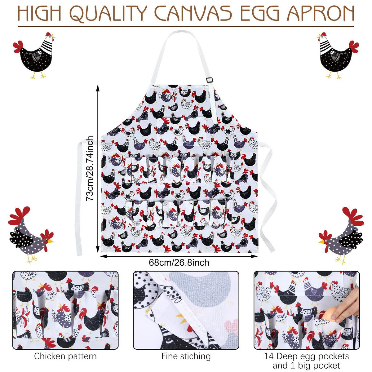 Cutecrop egg apron closeup showing durable polyester stitching for repeated use