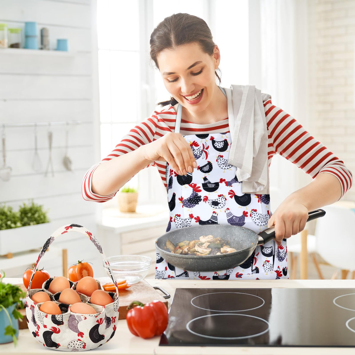 Cutecrop egg apron pockets demonstrate organized storage for eggs and tools