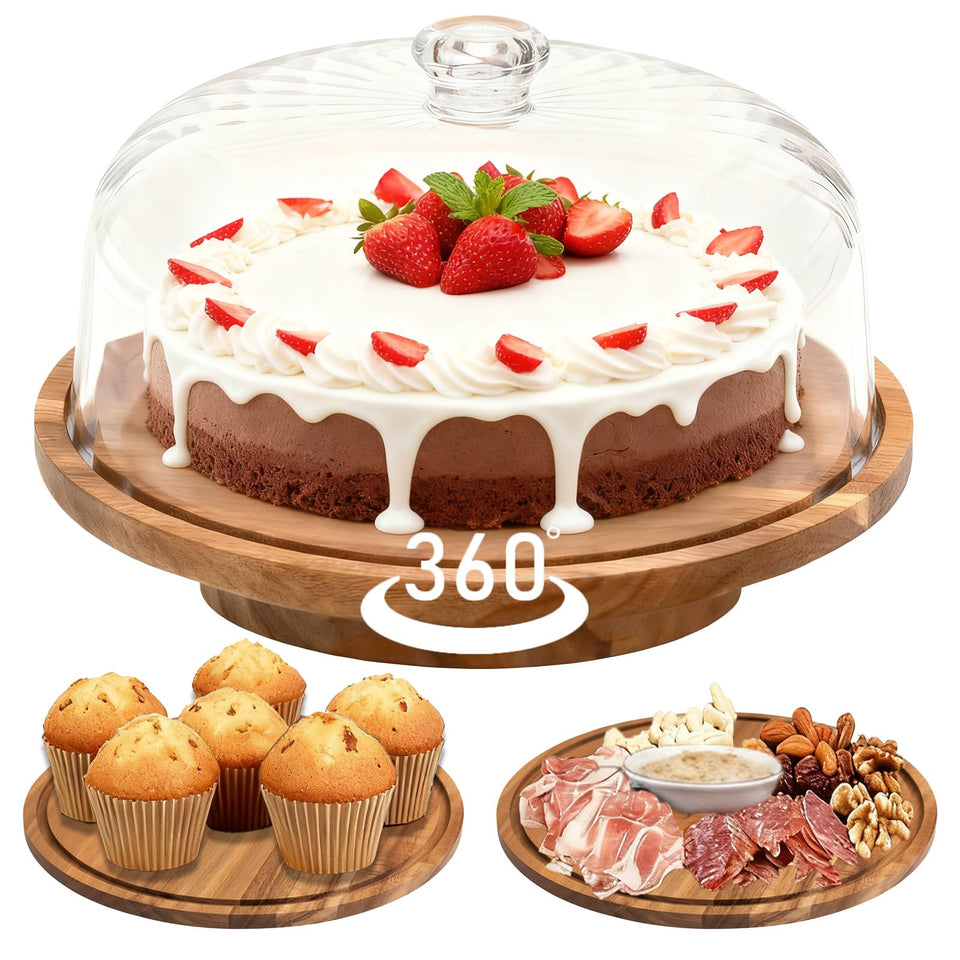 Cutesun cake stand with lid and acacia base for elegant daily display