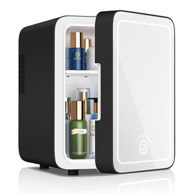 CUTIEWORLD makeup fridge front view with mirror door for skincare storage