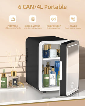 CUTIEWORLD makeup fridge mirror with three-level brightness for precise makeup