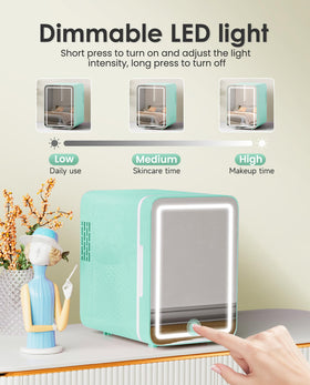 CUTIEWORLD skincare fridge with cool and heat control preserves cosmetics or keeps beverages warm