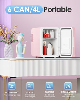 CUTIEWORLD 4L desktop fridge suitable for skincare products and snacks.