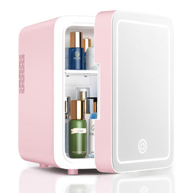 CUTIEWORLD skincare fridge with LED mirror door for easy routine and makeup prep.