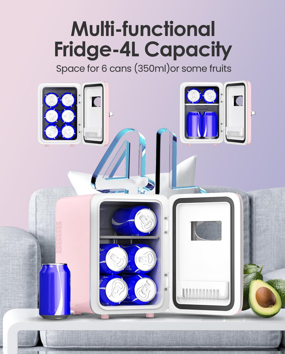 Temperature control display showing cold and warm modes for the CUTIEWORLD fridge.