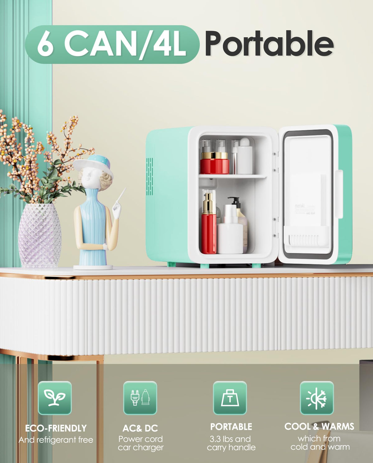 CUTIEWORLD skincare fridge shows three light levels for precise skincare routines