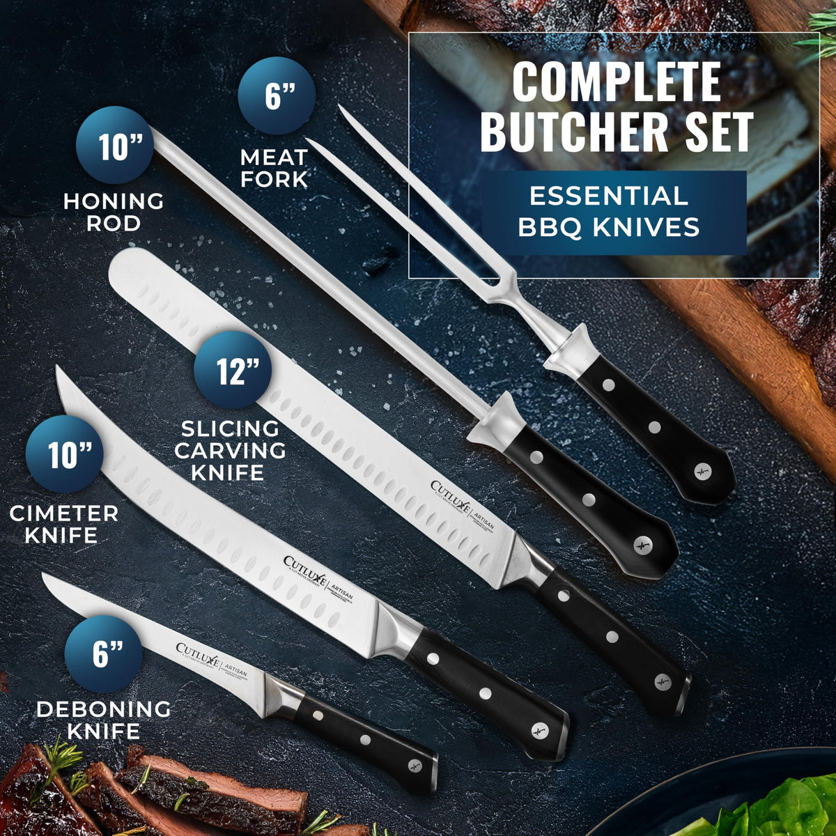 Cutluxe breaking knife demonstrates primal breakdown with clean cuts