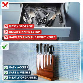 Cutluxe acacia wood knife holder complements any countertop.