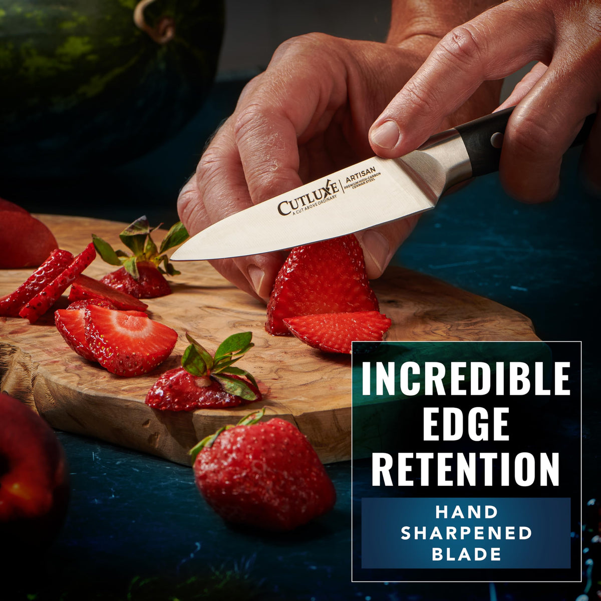 Cutluxe Artisan Series knife collection showcases premium German steel quality.
