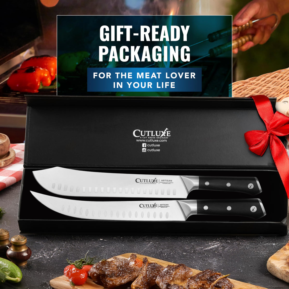 Cutluxe bbq-ready meat cutting set for grill masters.