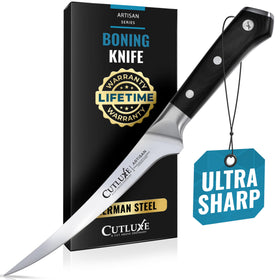 Cutluxe boning knife 6in edge closeup for precise filleting