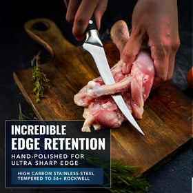 Cutluxe boning knife 6in packaged with lifetime warranty