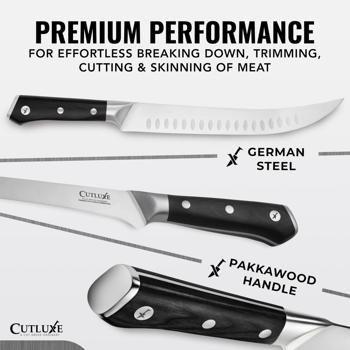 Cutluxe 6-inch boning knife enables clean deboning with control.