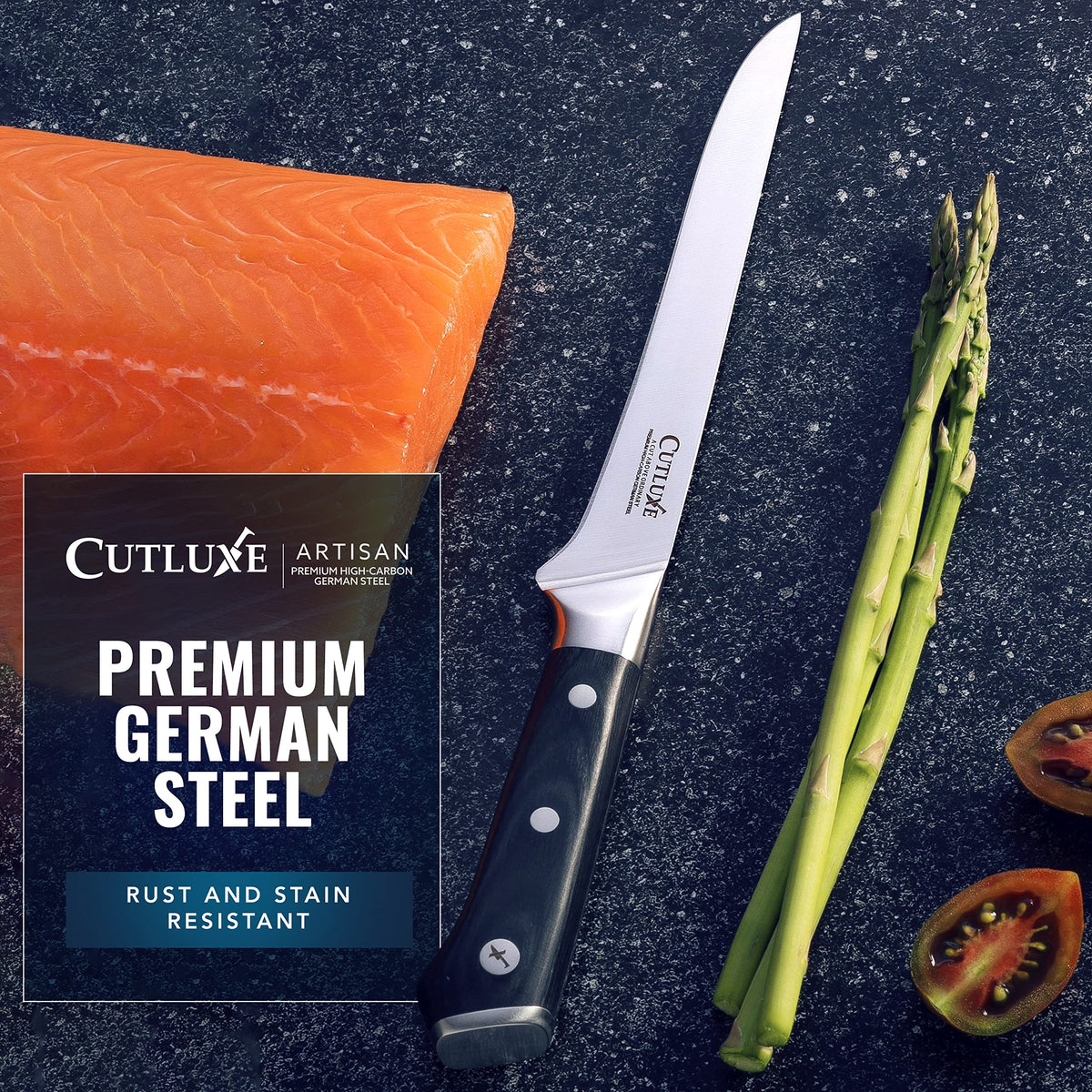 Cutluxe boning knife for deboning and filleting use