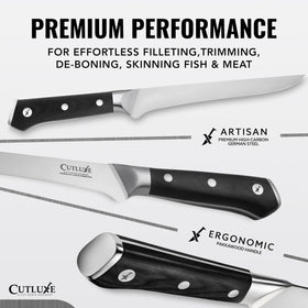 Cutluxe boning knife flexible blade for clean deboning and skinning