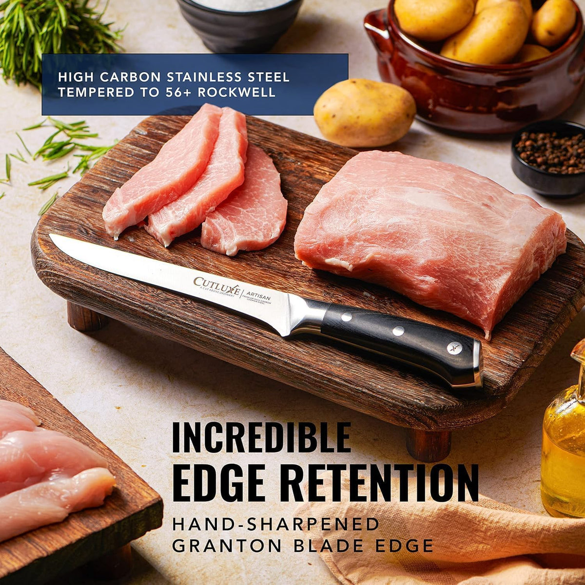 Cutluxe boning knife pakkawood handle for durable grip