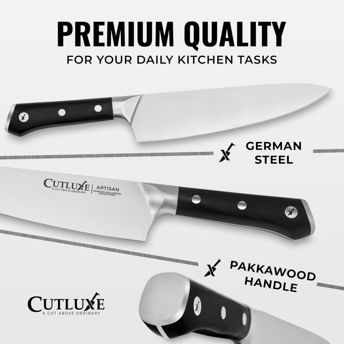 Cutluxe bread knife action demonstrates clean, even slices for soft and crusty loaves.