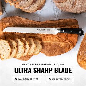 Cutluxe precision slicing ideal for thick loaves, bagels, and crusty breads.