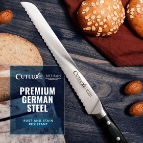 Cutluxe rust-and-stain resistant blade stays clean and hygienic.