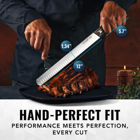 Cutluxe Brisket Knife full tang design for durability and control.