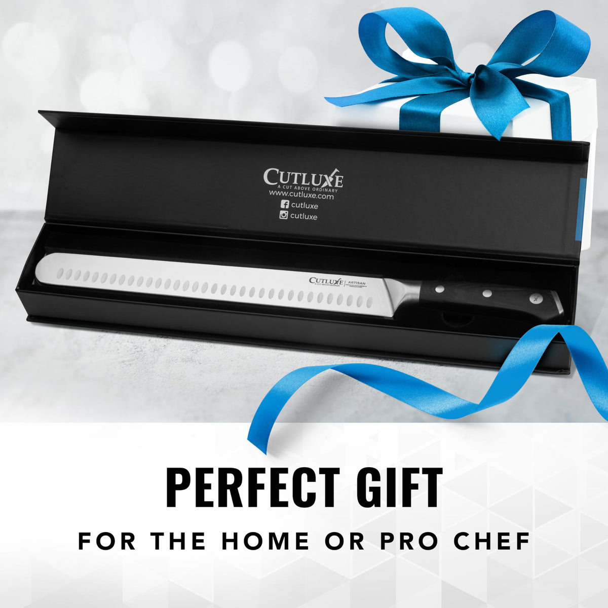 Cutluxe Brisket Knife packaging and lifetime warranty for reliability.