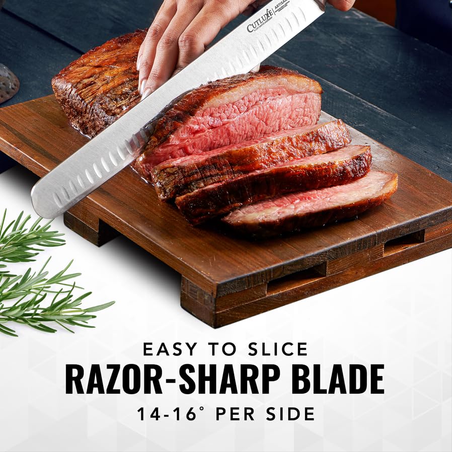Cutluxe Brisket Knife sheath included for safe storage between uses.