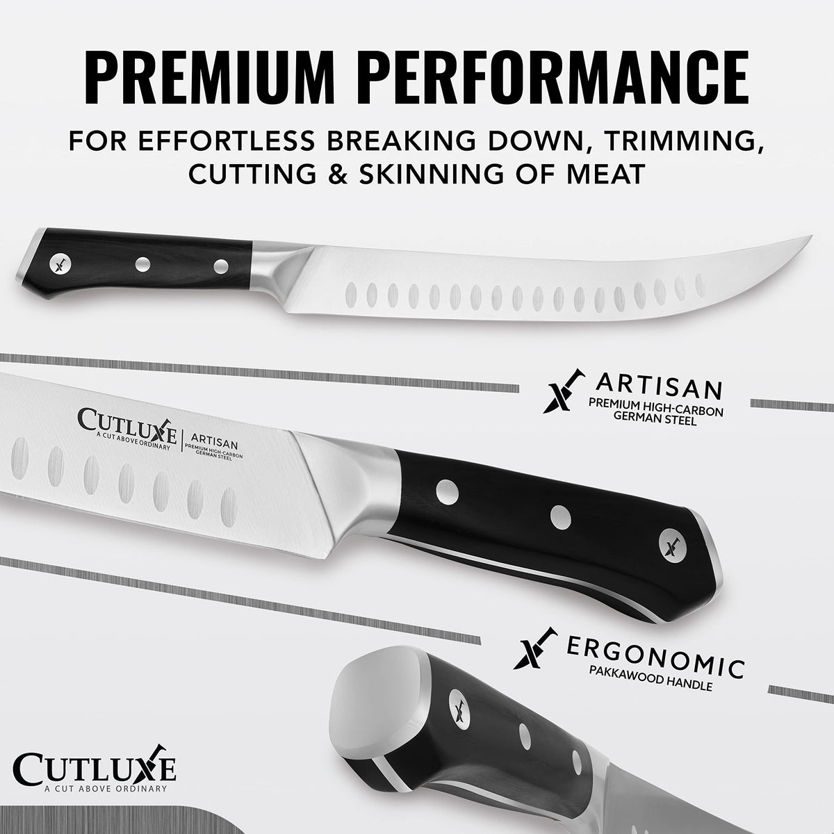 Cutluxe butcher knife full tang ergonomic handle ensures comfortable long use