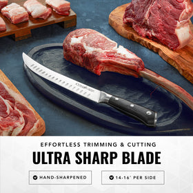 Cutluxe pakkawood handle with triple rivets for a secure grip