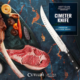 Cutluxe razor-sharp Granton edge delivers clean slicing with minimal waste