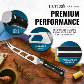 Cutluxe high-carbon German steel for long-lasting performance.