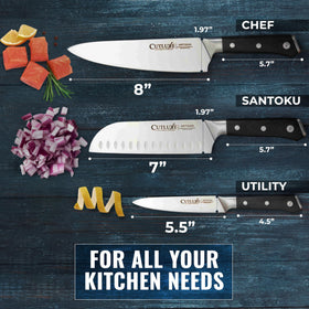 Cutluxe Chef Knife Set 7 inch Santoku blade for versatile chopping tasks.
