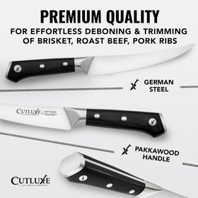 Cutluxe curved boning knife full tang and ergonomic handle for comfortable cutting