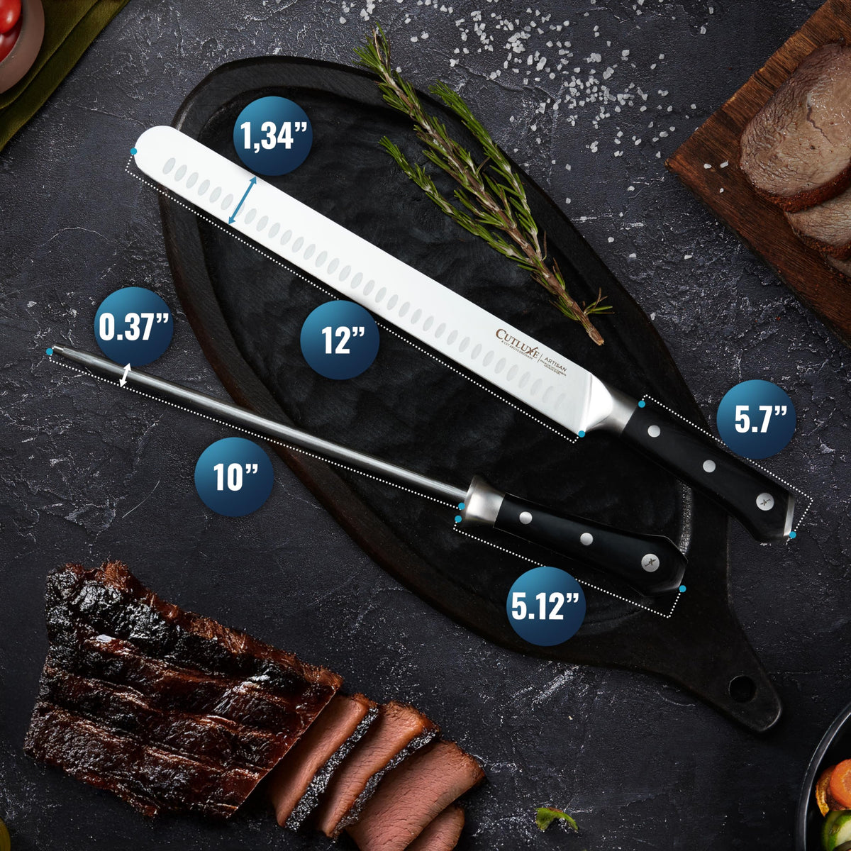 Cutluxe ergonomic barbecue knife ideal for brisket and roasts