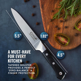 Cutluxe knife's ergonomic grip reduces fatigue during busy prep.