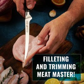 Cutluxe filleting action close-up showing smooth slices