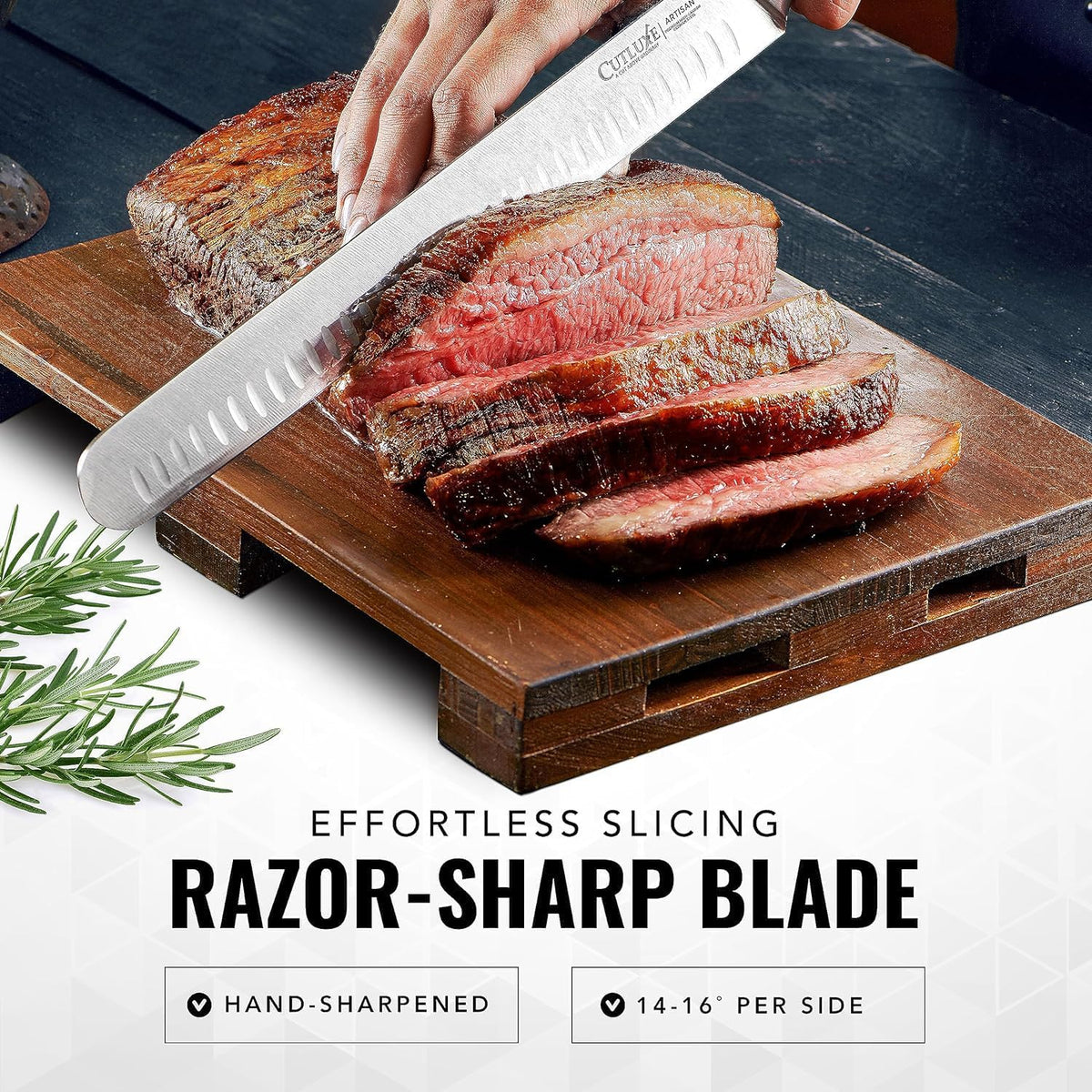 Cutluxe full-tang ergonomic handle for balanced slicing