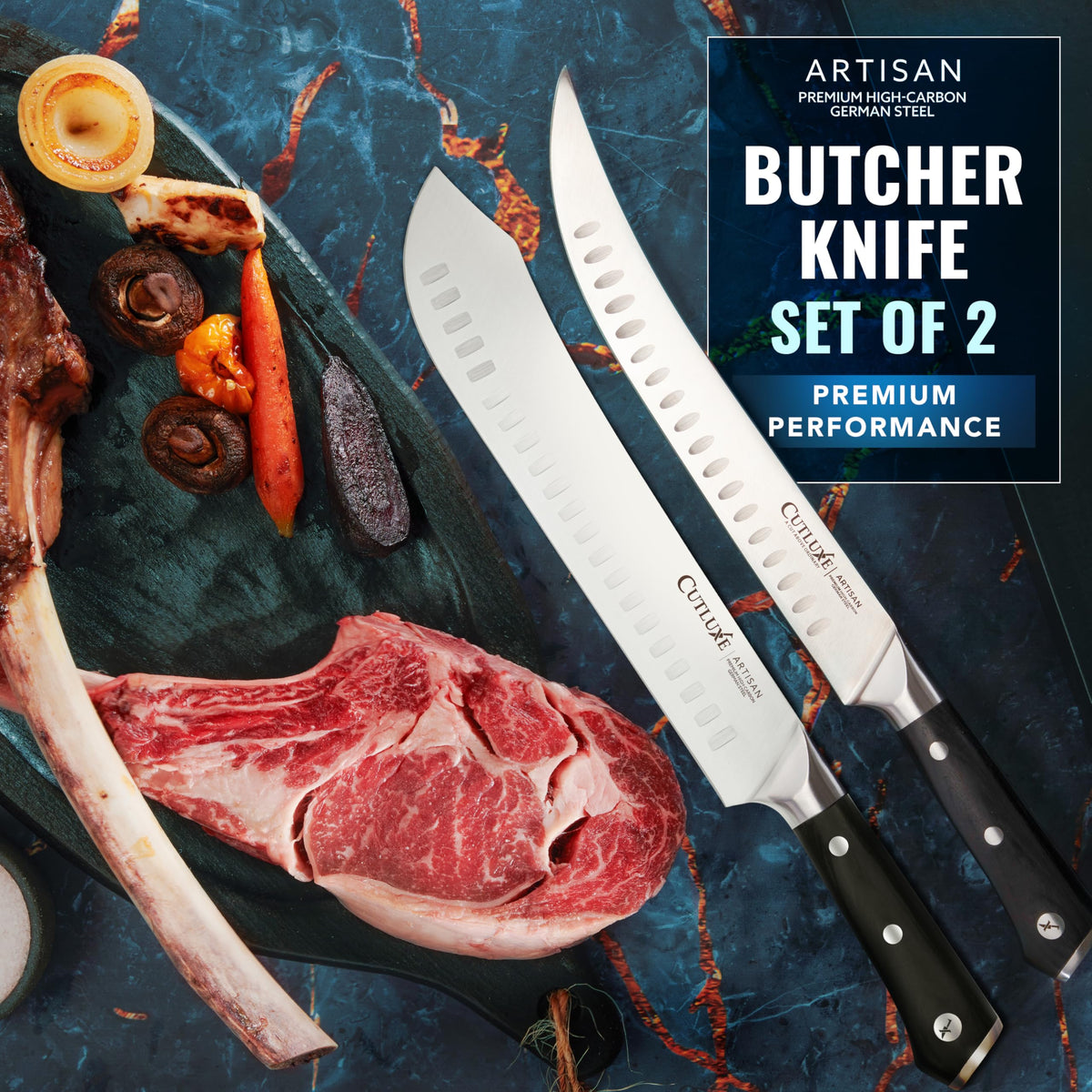 Cutluxe full-tang ergonomic handle ensures confident control.