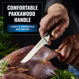 Cutluxe full-tang ergonomic handle provides balanced handling.