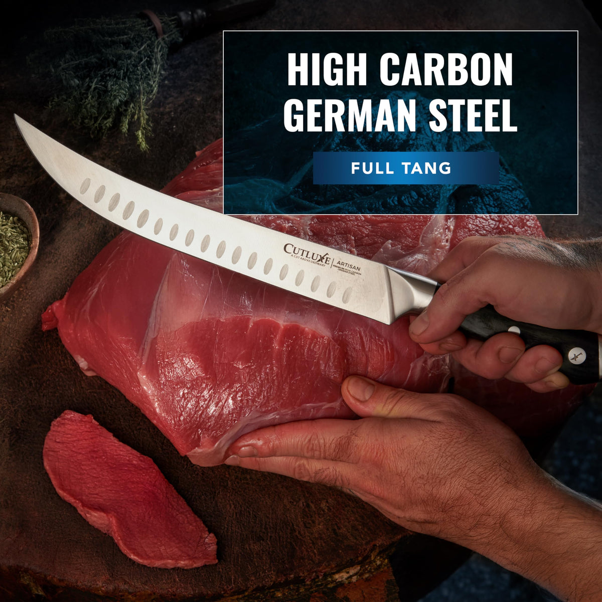 Cutluxe premium German steel offers lasting performance.