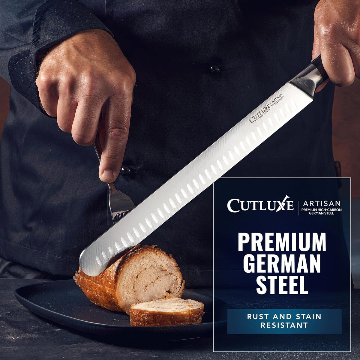 Cutluxe German steel construction ensures rust resistance