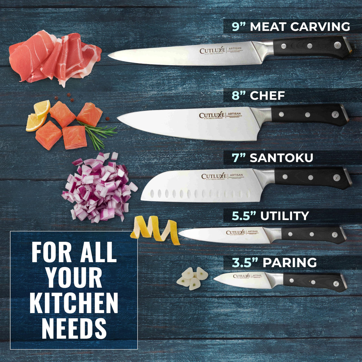 Cutluxe gift-ready knife set shown as a premium kitchen companion.