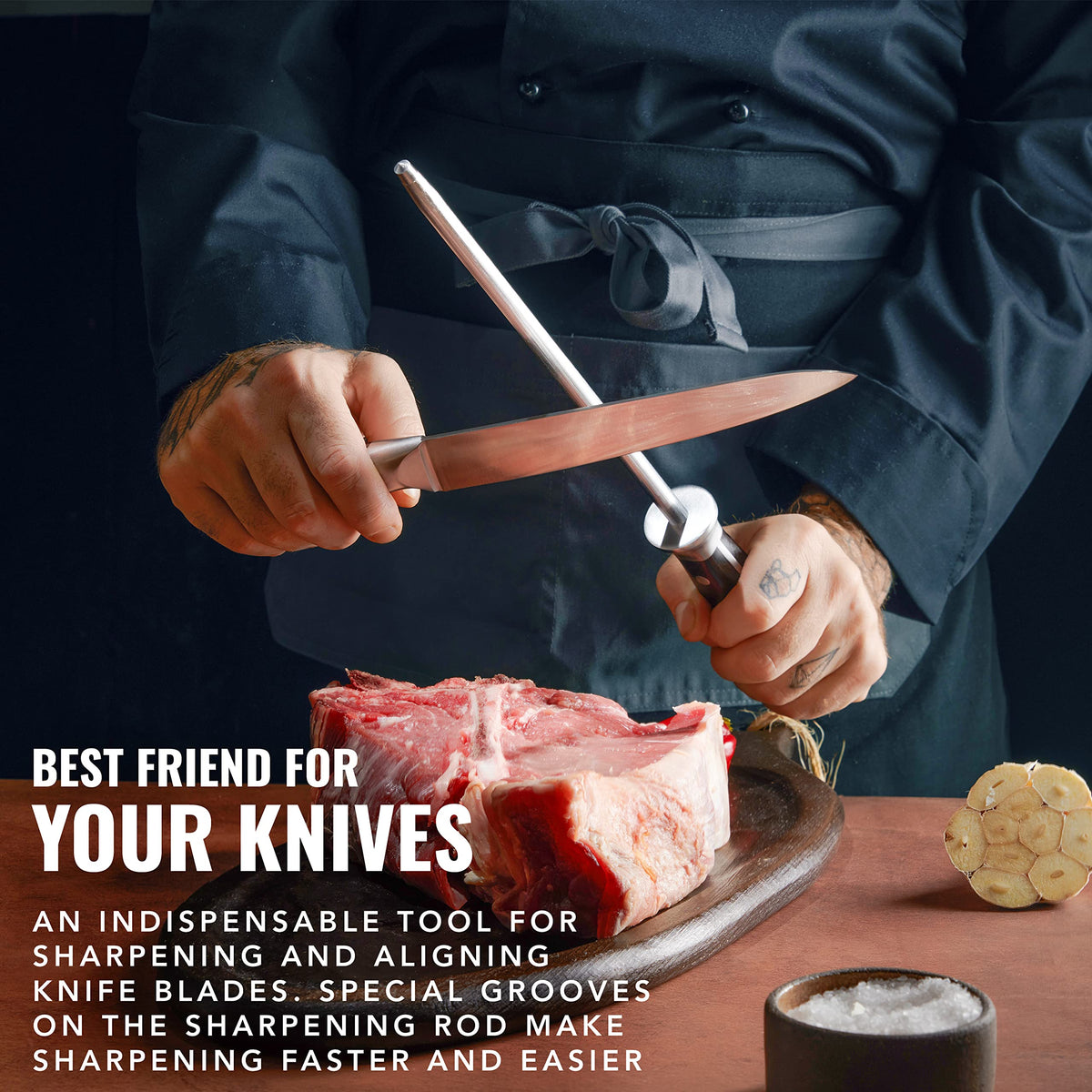 Gift-ready Cutluxe honing rod for hosts, home chefs, or knife enthusiasts.