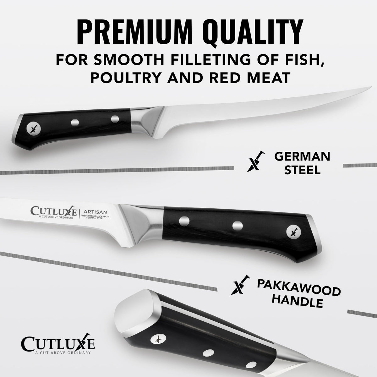 Cutluxe pakkawood handle full tang for secure grip