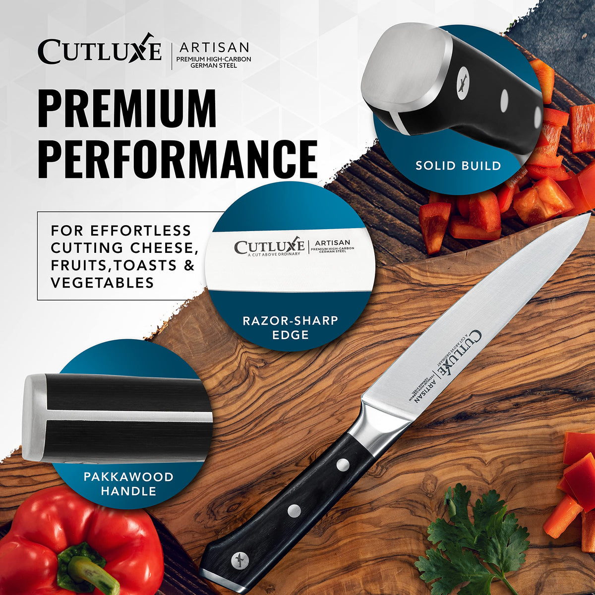Cutluxe knife resists rust and stains for long-term kitchen readiness.
