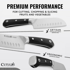 Cutluxe Santoku ergonomic handle designed for a comfortable grip