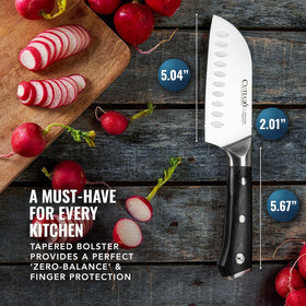 Cutluxe Santoku pakkawood handle for secure grip during prep