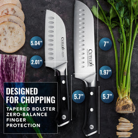 Cutluxe Santoku pakkawood handle shot with premium grip.